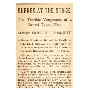 1895 Murderer Burned At The Stake Article Texas Mob Passaic News Victorian F13K